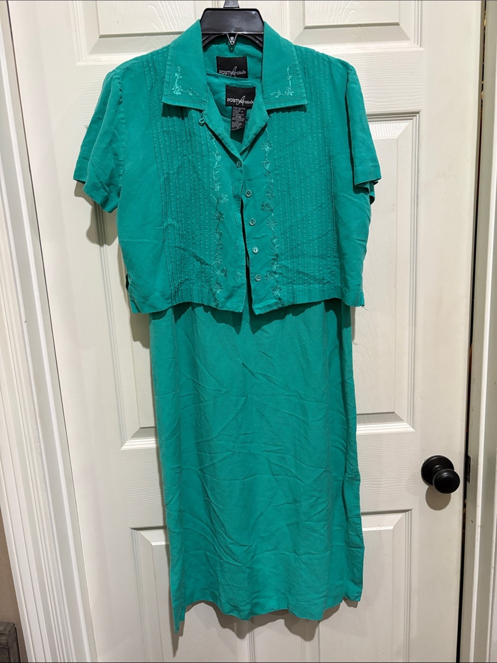 Positive Attitude Emerald/Teal Green Two-Piece dress Set Linen/Rayon blend